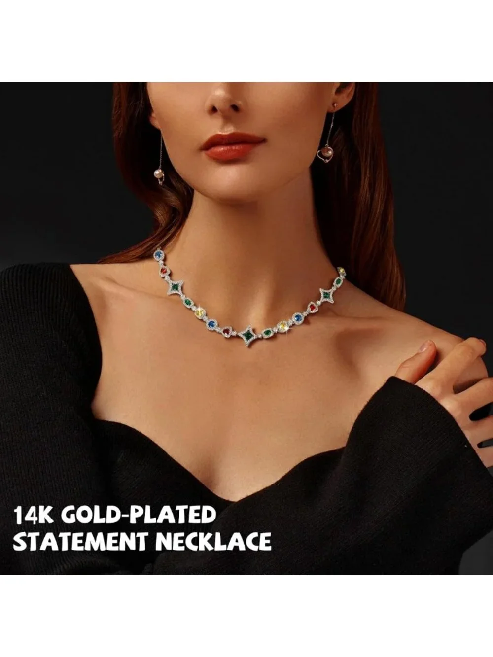 Colorful Hip-Hop Alloy Zirconia Necklace, Unisex Urban Statement Jewelry, Bold
